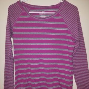Faded Glory Pink Gray Striped Shirt Women's Size L